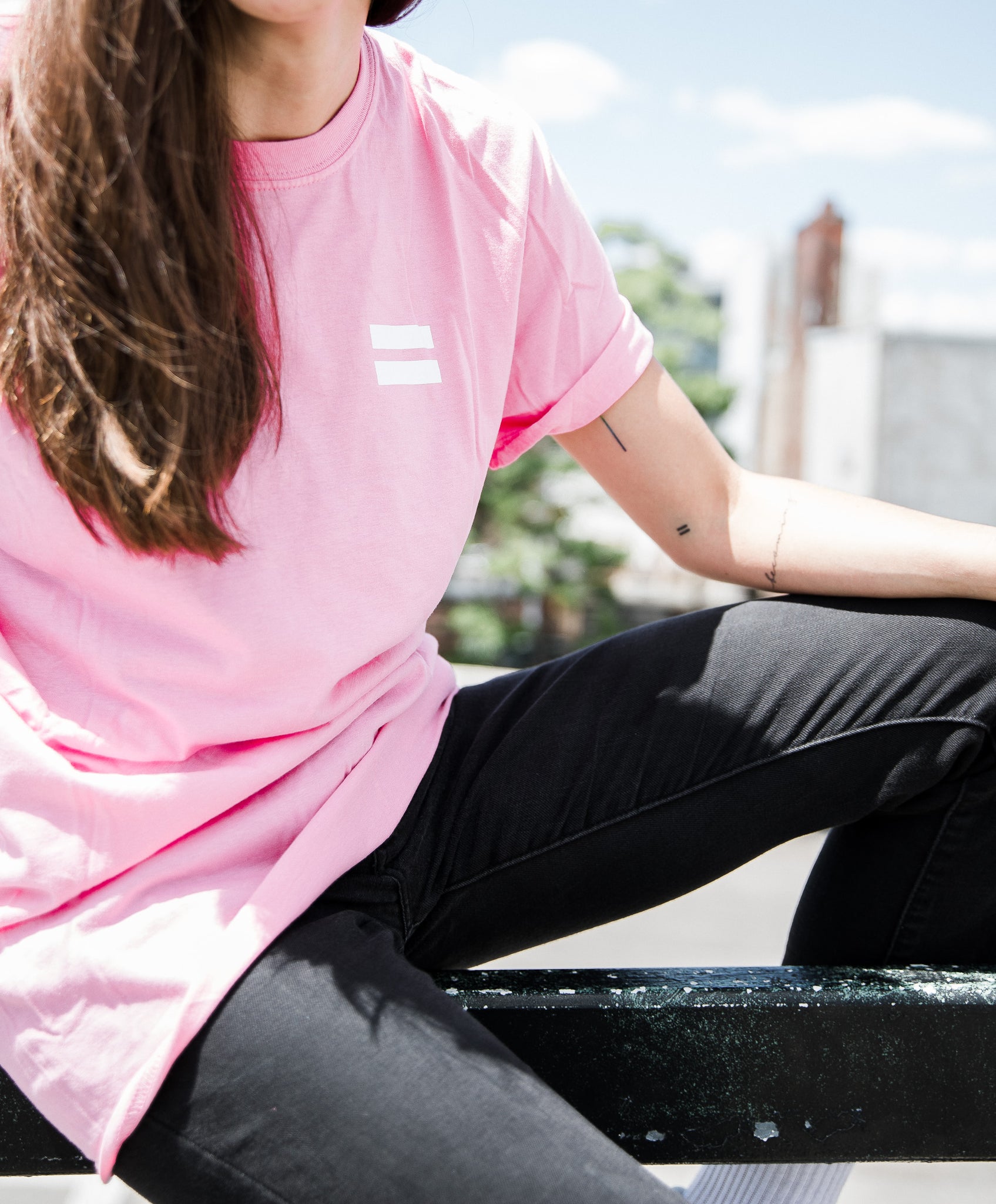 Our Pink Watermelon t-shirt with an equal sign on the left chest.